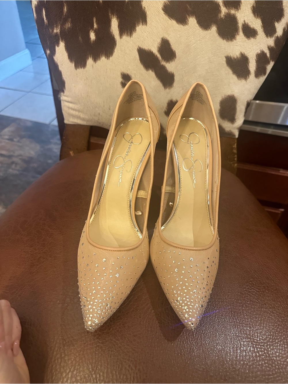 Jessica Simpson Nude Crystal-Embellished Pointed-Toe Pumps
